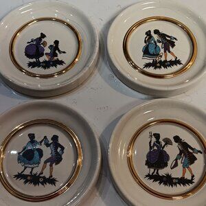 Set of 4 Vintage Fürstenberg Coasters / Wall Plates - Shabby Art Deco - Circa 19